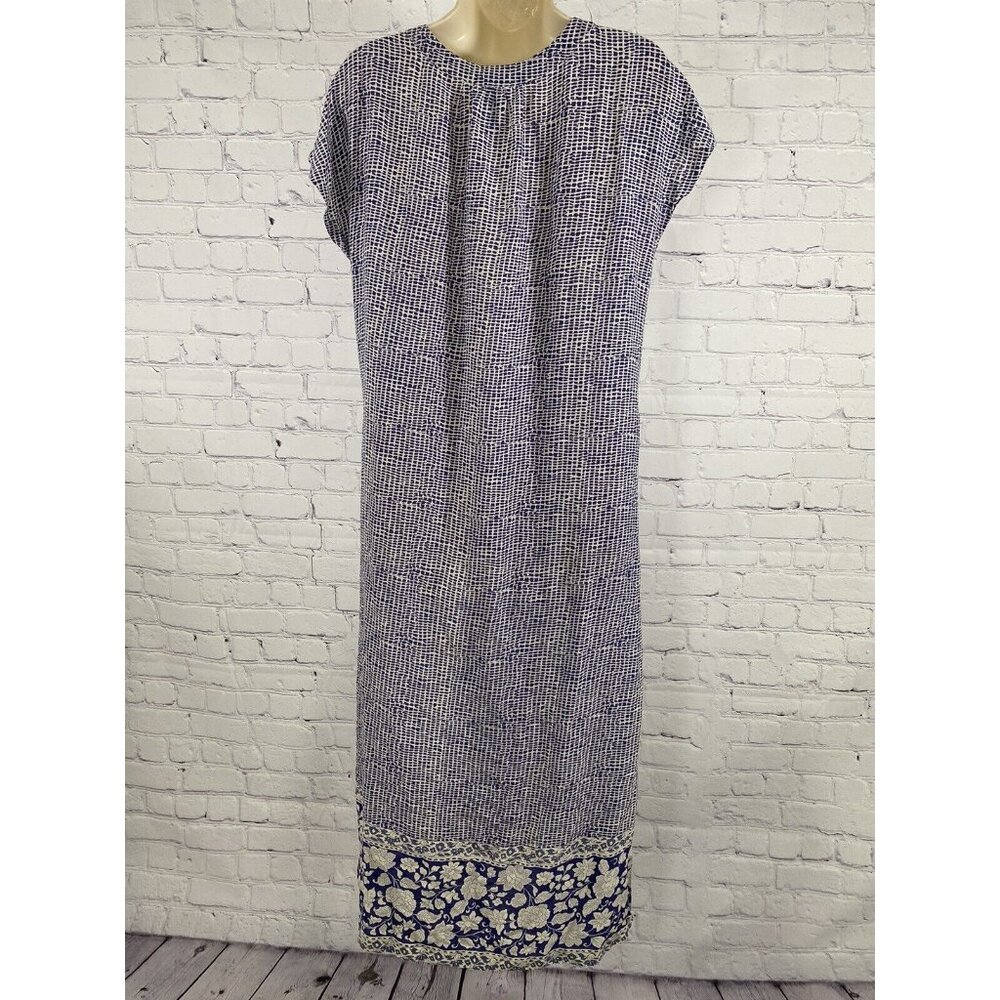 Patio Casuals Cabernet Long Blue White Floral Embroidered Pockets Dress S Small - Picture 4 of 12